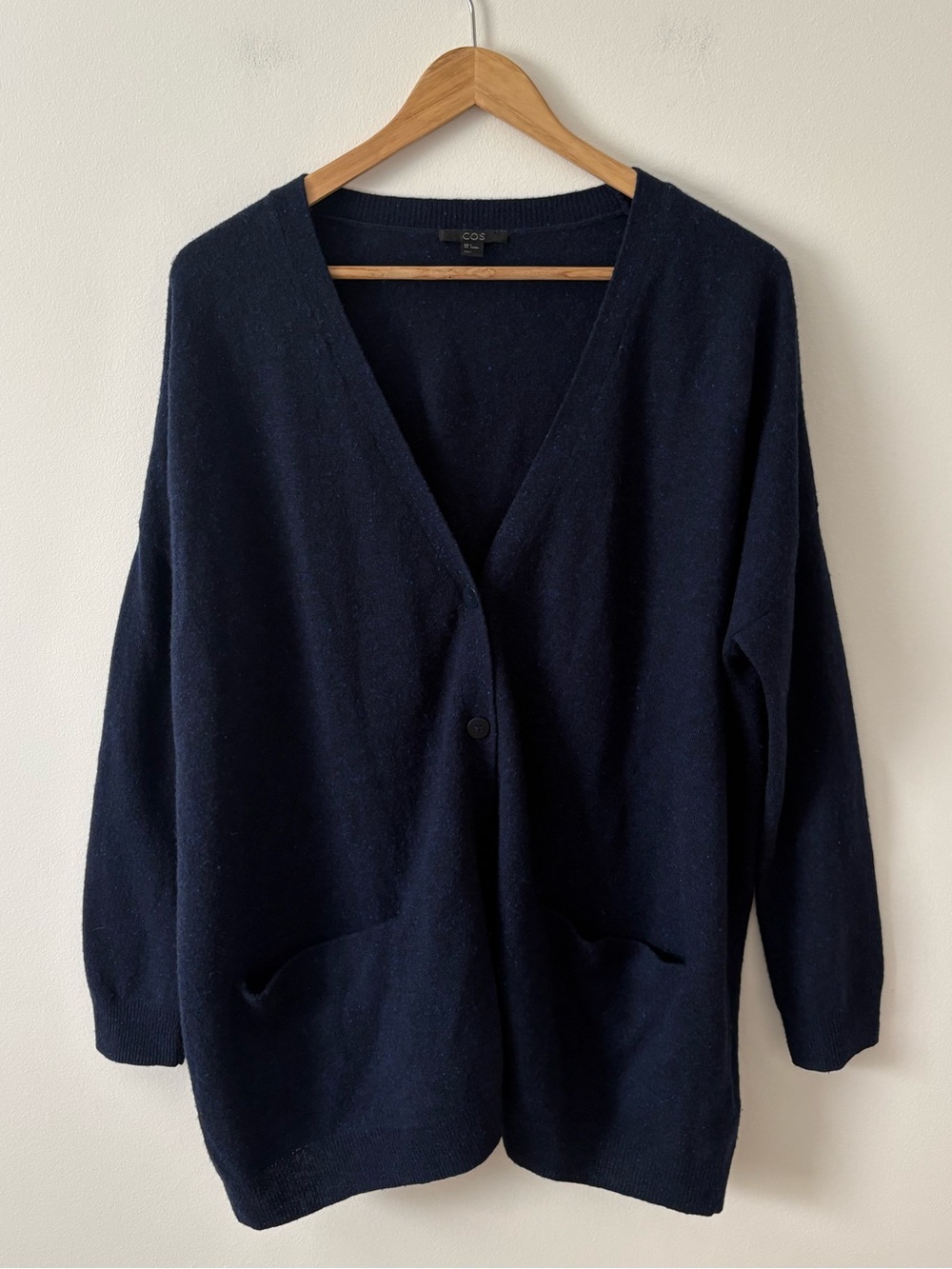 COS Oversized 100% Wool Navy Cardigan Sweater Size Small Minimalist Cozy Fall - Picture 2 of 12